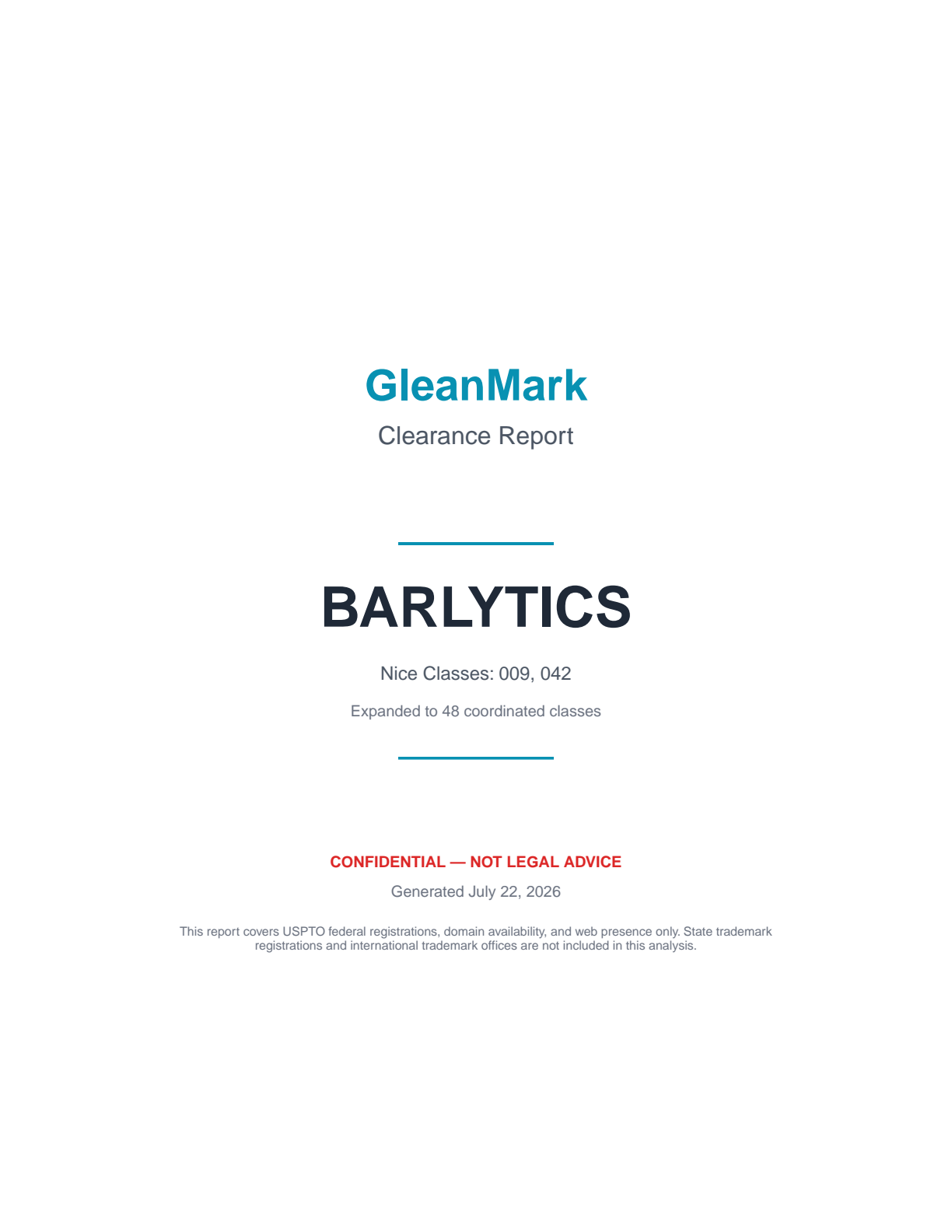 BARLYTICS clearance report — cover page