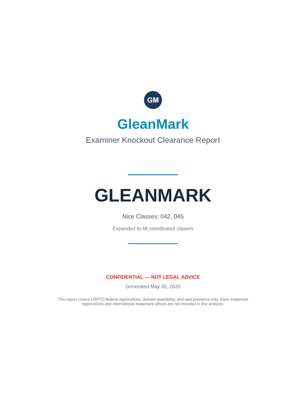 GLEANMARK clearance report — cover page